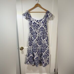 Blue and White Ruffled Midi Sundress with Flutter Cap Sleeves -Made in Italy